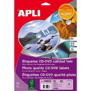 Etiqueta CD/DVD APLI 117Ø inkjet brillo10h 10603