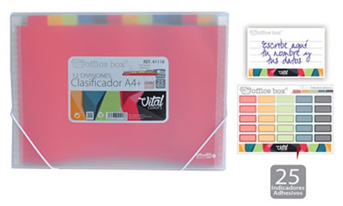 Clasificador fuelle OFFICE BOX Vital Colors A4+ cristal