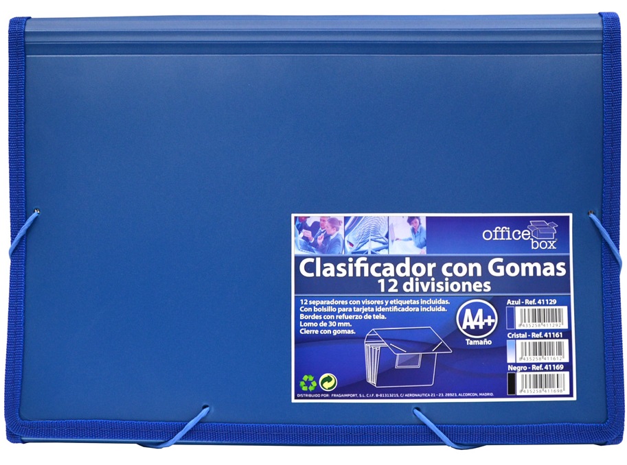Clasificador fuelle OFFICE BOX 12 Div A4+ gomas azul 