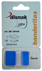 Banderitas adhesivas dispensador DISNAK 1´ azul