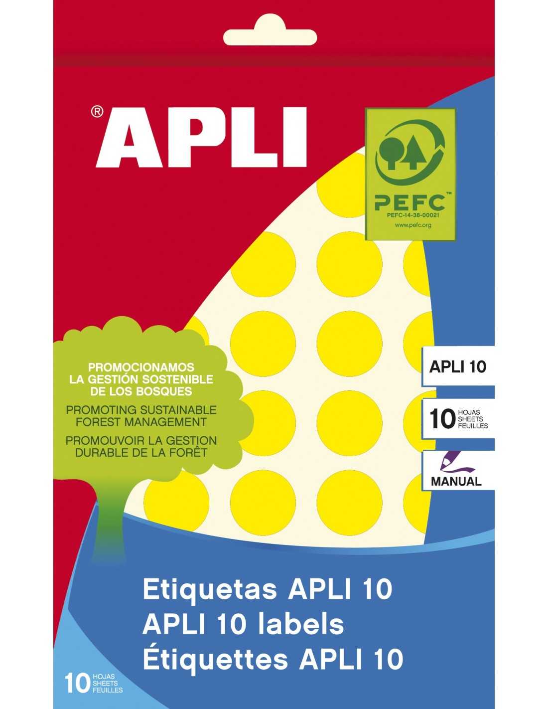 Etiqueta adhesiva manual APLI amarillo 19Ø 8h 02742