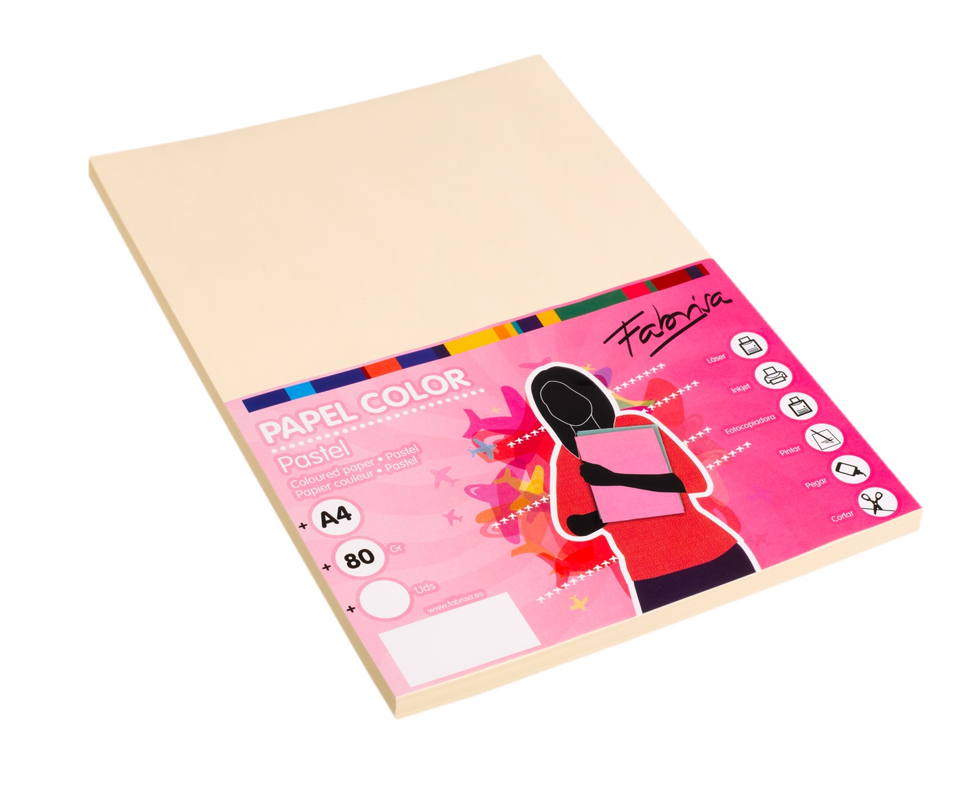 Papel color FABRISA A4  80g marfil Pack 100h 15612