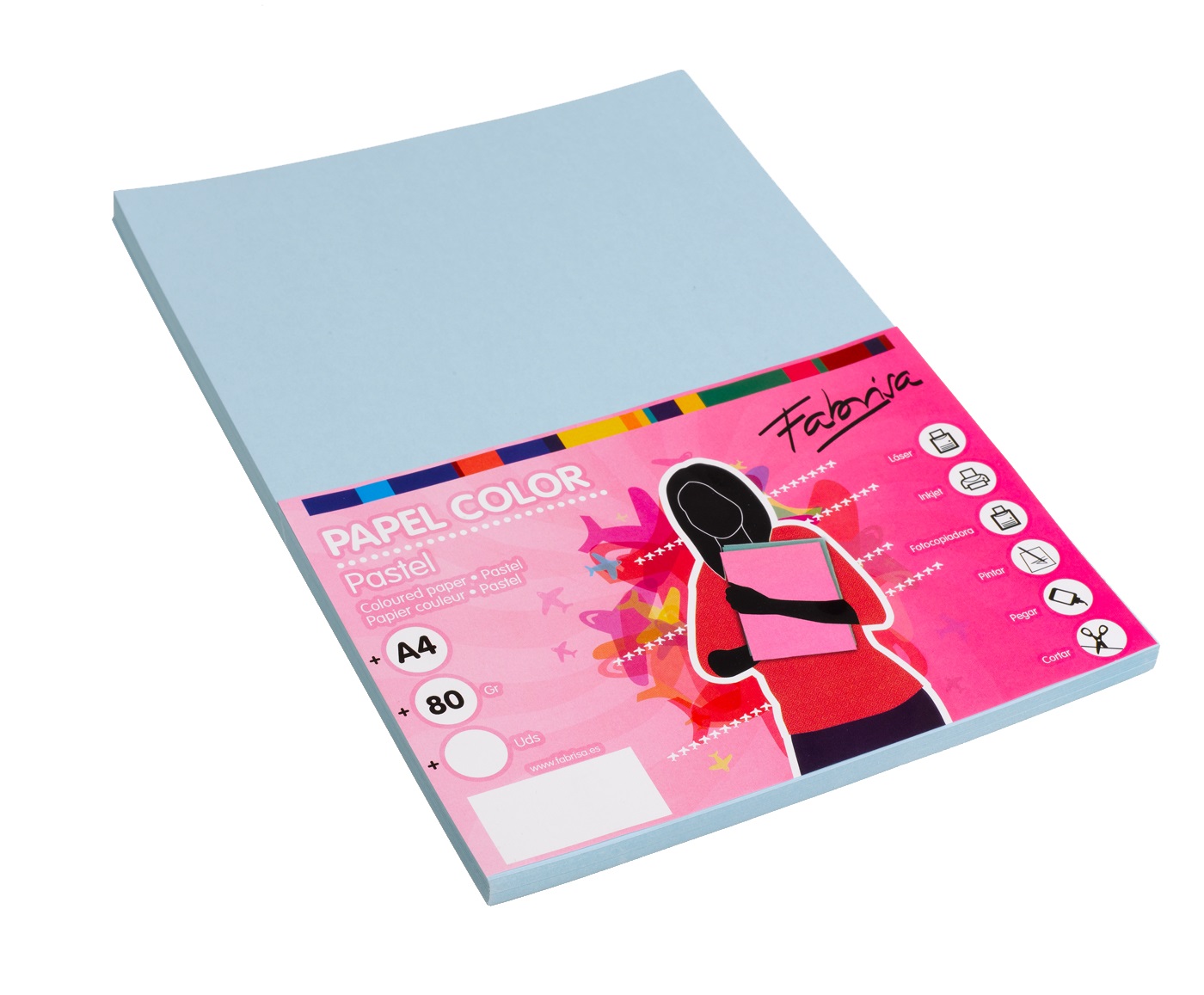Papel color FABRISA A4  80g azul Pack 100h 15620