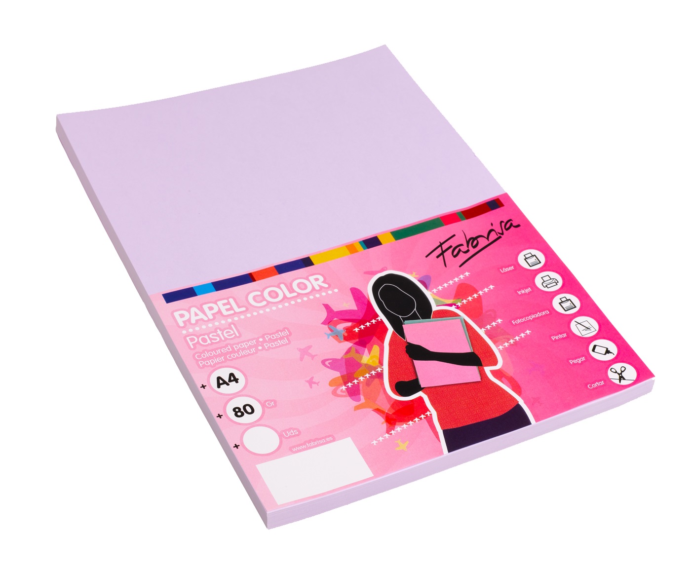 Papel color FABRISA A4  80g lila Pack 100h 15622