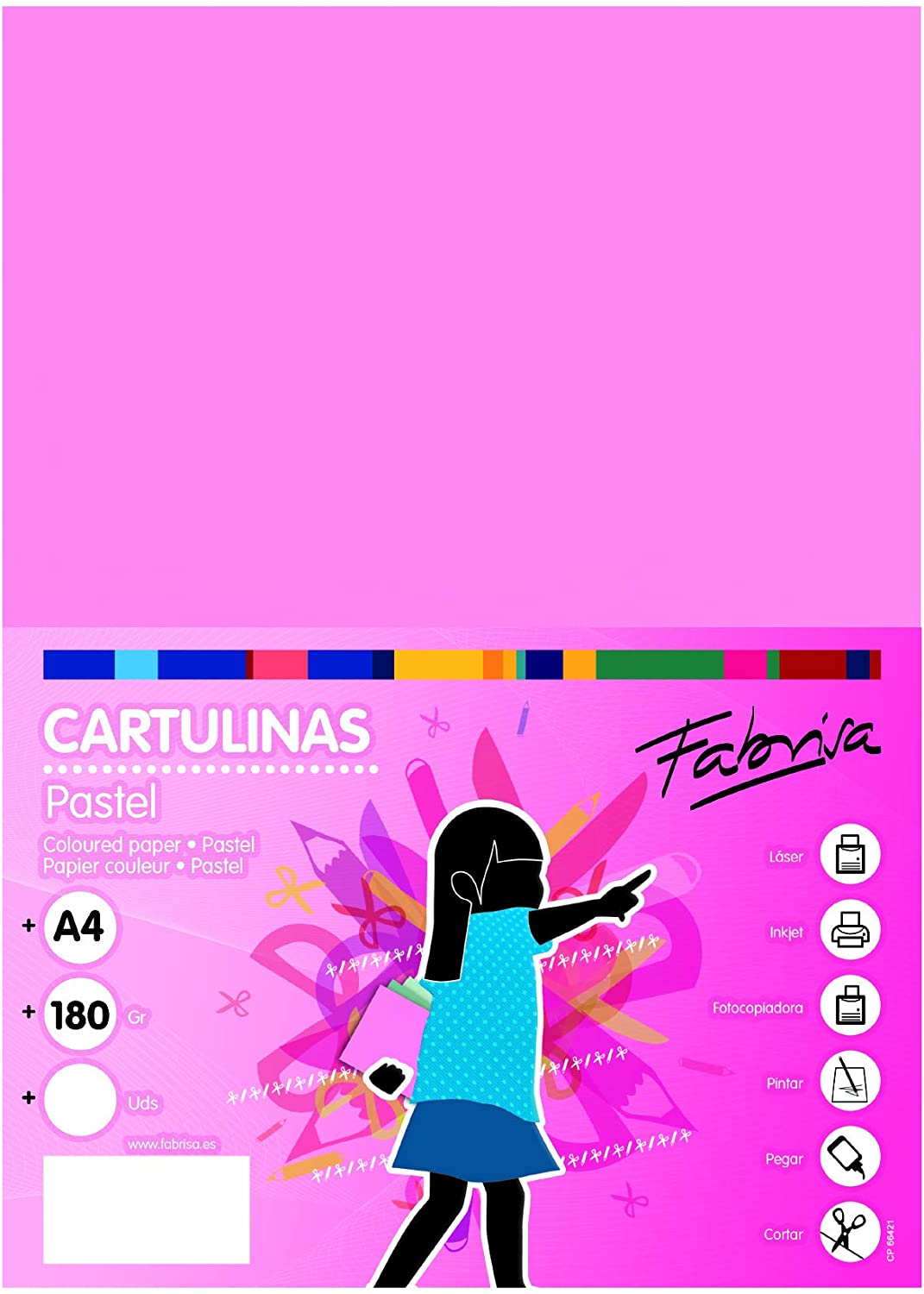 Cartulina A3 FABRISA 180g rosa Pack 50 hojas