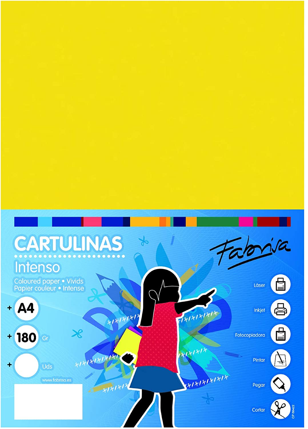 Cartulina A4 FABRISA 180gr amarillo fuerte Pack 50