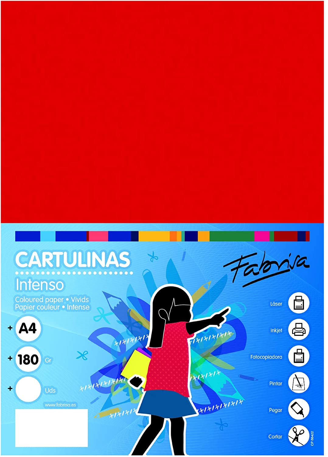 Cartulina A3 FABRISA 180g rojo Pack 50 hojas