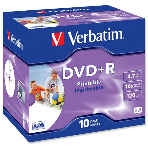 DVD+R printable VERBATIM 4.7 Gb Jewel Case 10 43508