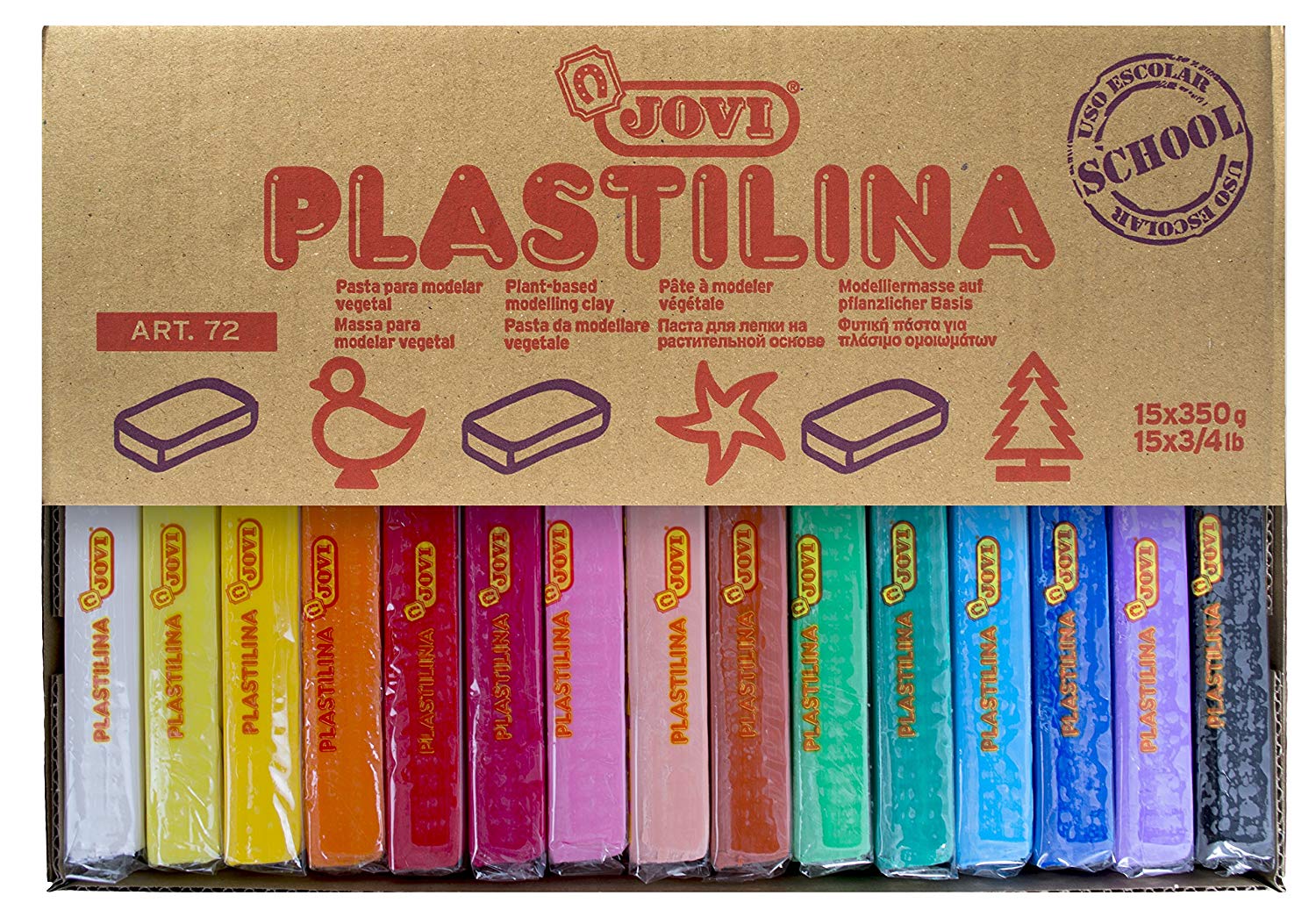 Plastilina JOVI 350gr  Caja 15 colores surtidos 72S