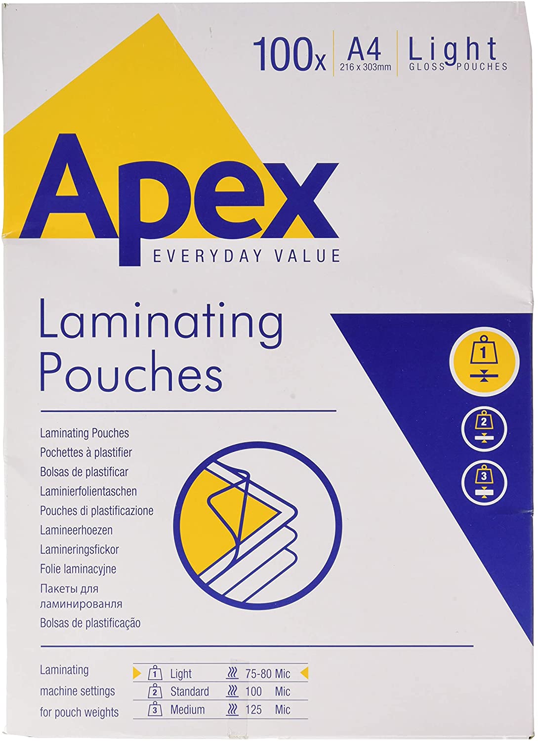 Fundas plastificar APEX Light 80´ A4 brillo Caja 100