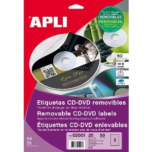 Etiqueta CD/DVD APLI 114Ø removible mate 25h 02001