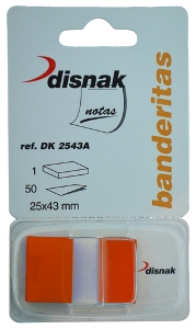 Banderitas adhesivas dispensador DISNAK 1´ naranja