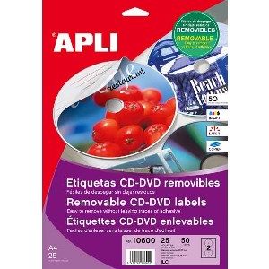 Etiqueta CD/DVD APLI 117Ø removible mate 25h 10600