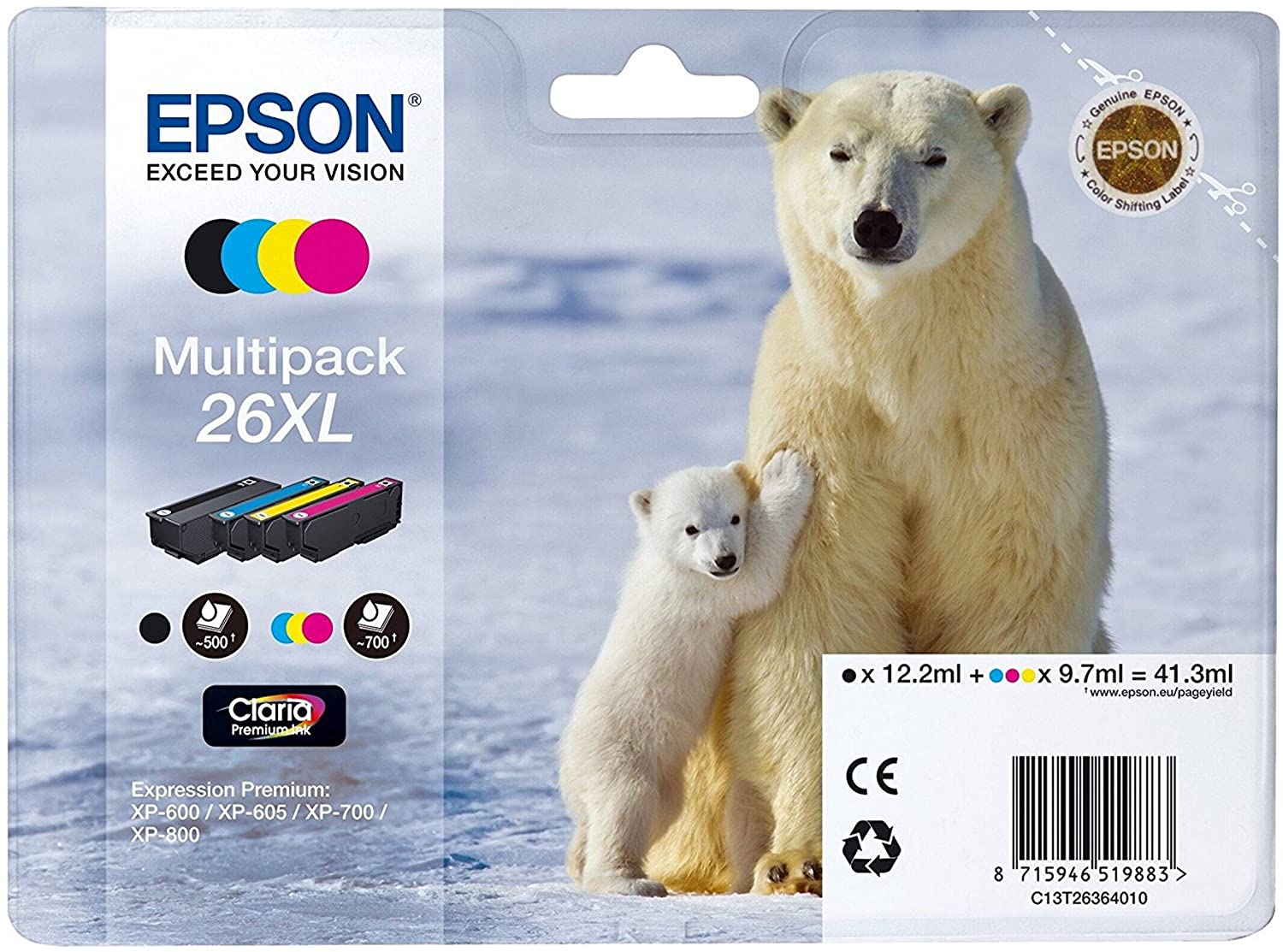 Tinta EPSON 26XL Pack negro+color C13T26364010
