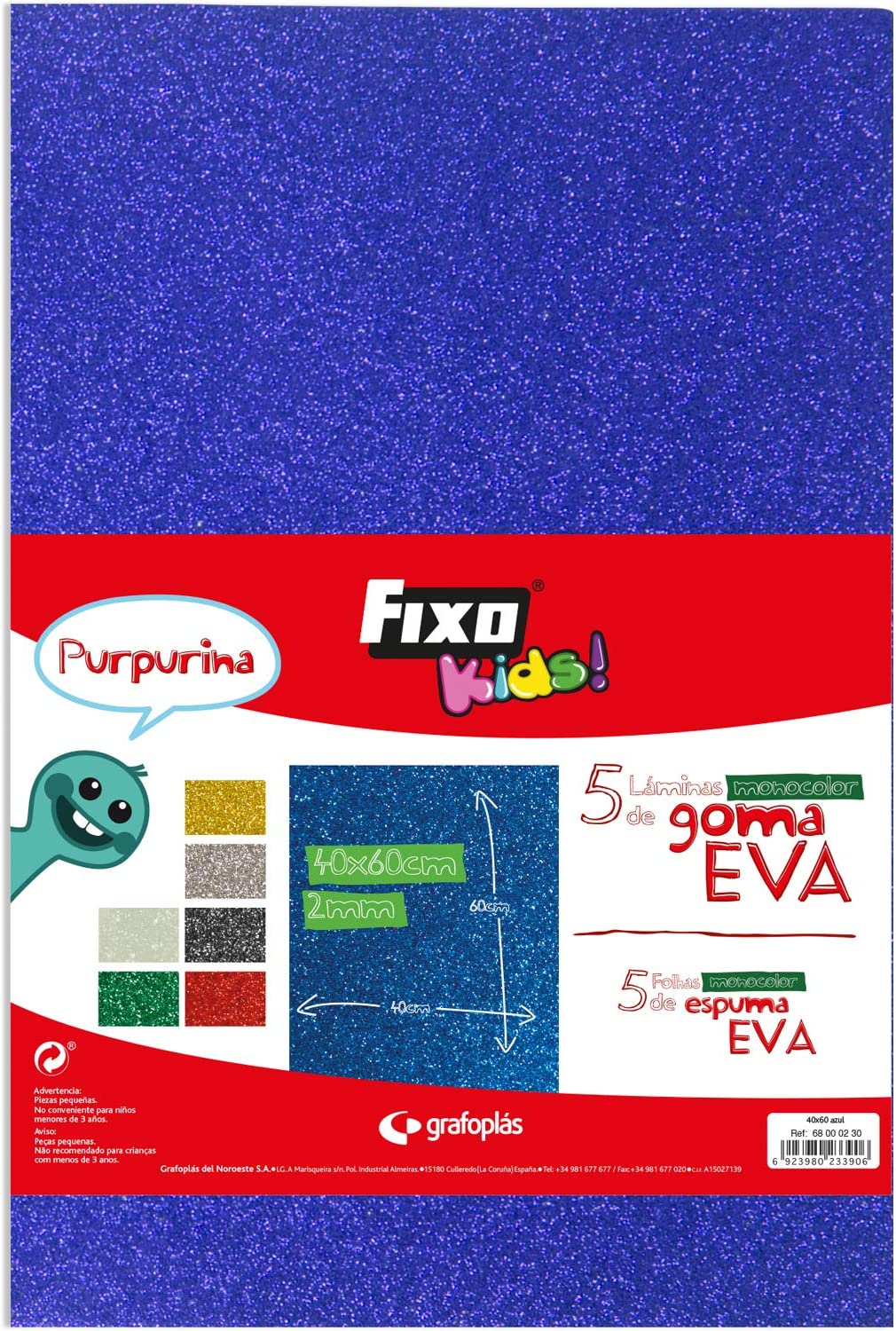 Goma EVA FIXO purpurina 40x60 2mm azul Pack 5
