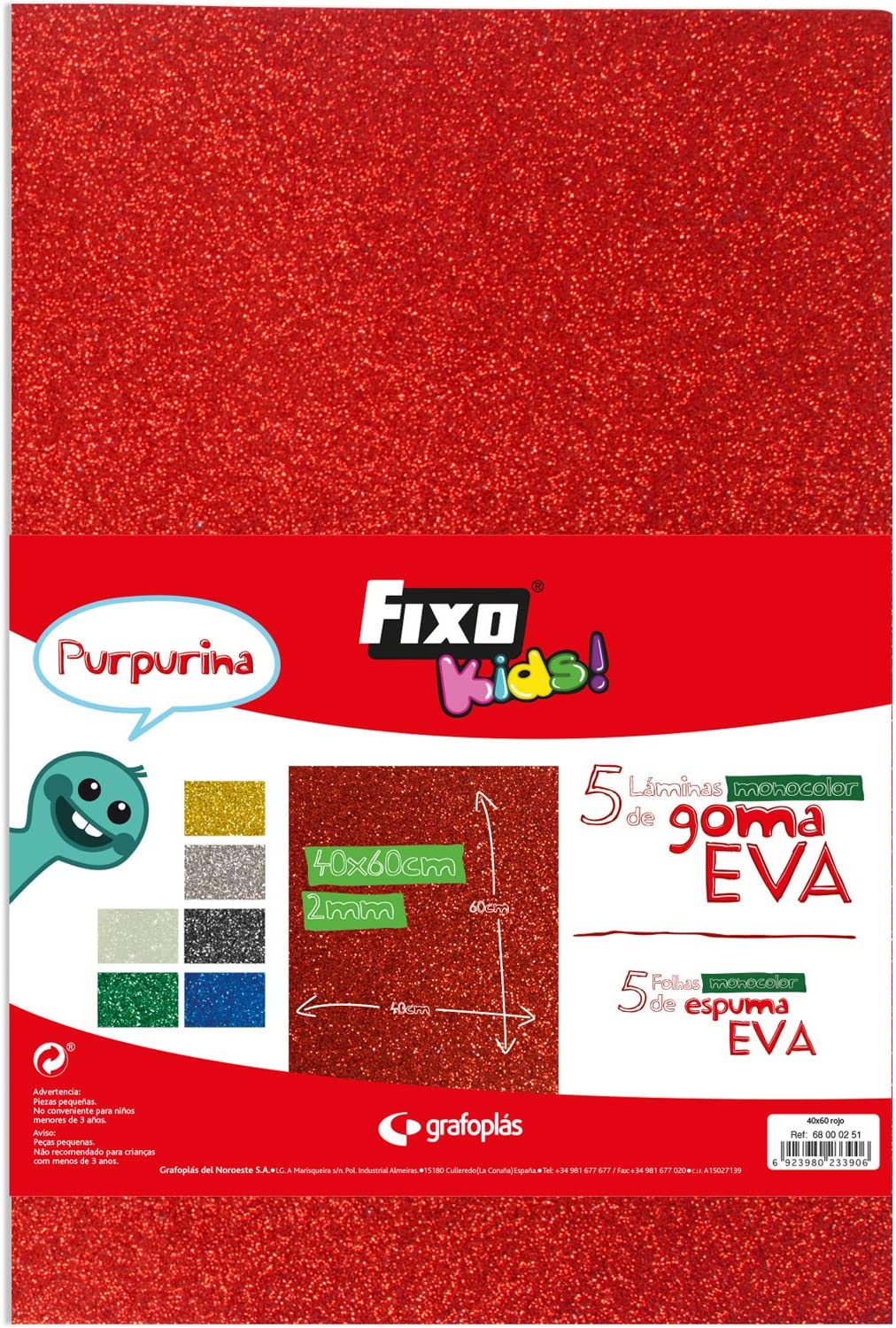 Goma EVA FIXO purpurina 40x60 2mm rojo Pack 5