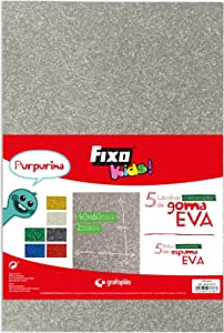 Goma EVA FIXO purpurina 40x60 2mm plata Pack 5