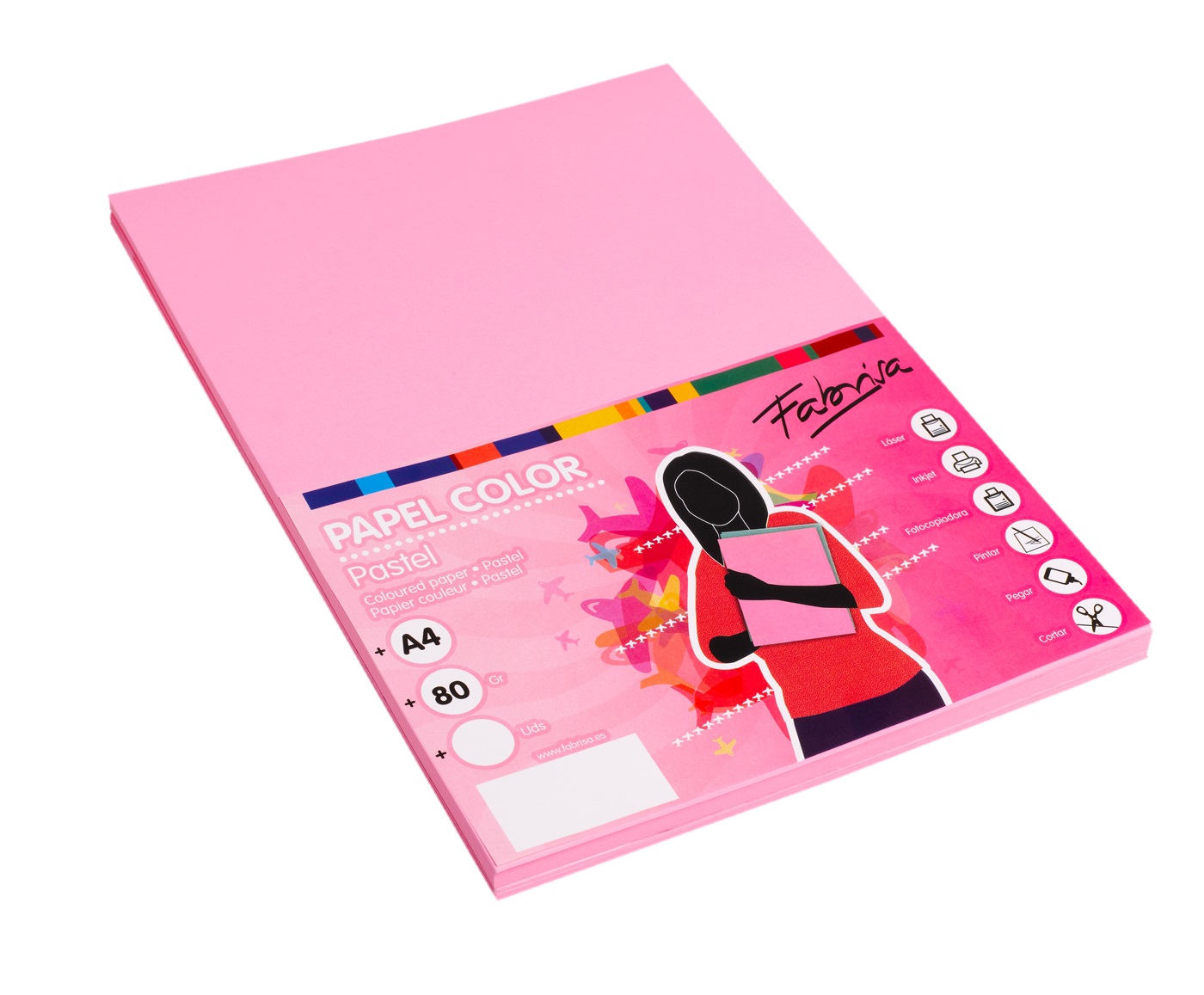 Papel color FABRISA A4  80g rosa Pack 100h 15619