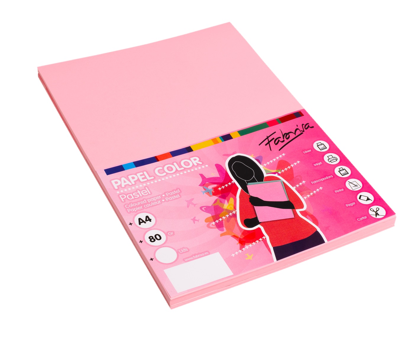 Papel color FABRISA A4  80g rosa claro Pack 100h 15615
