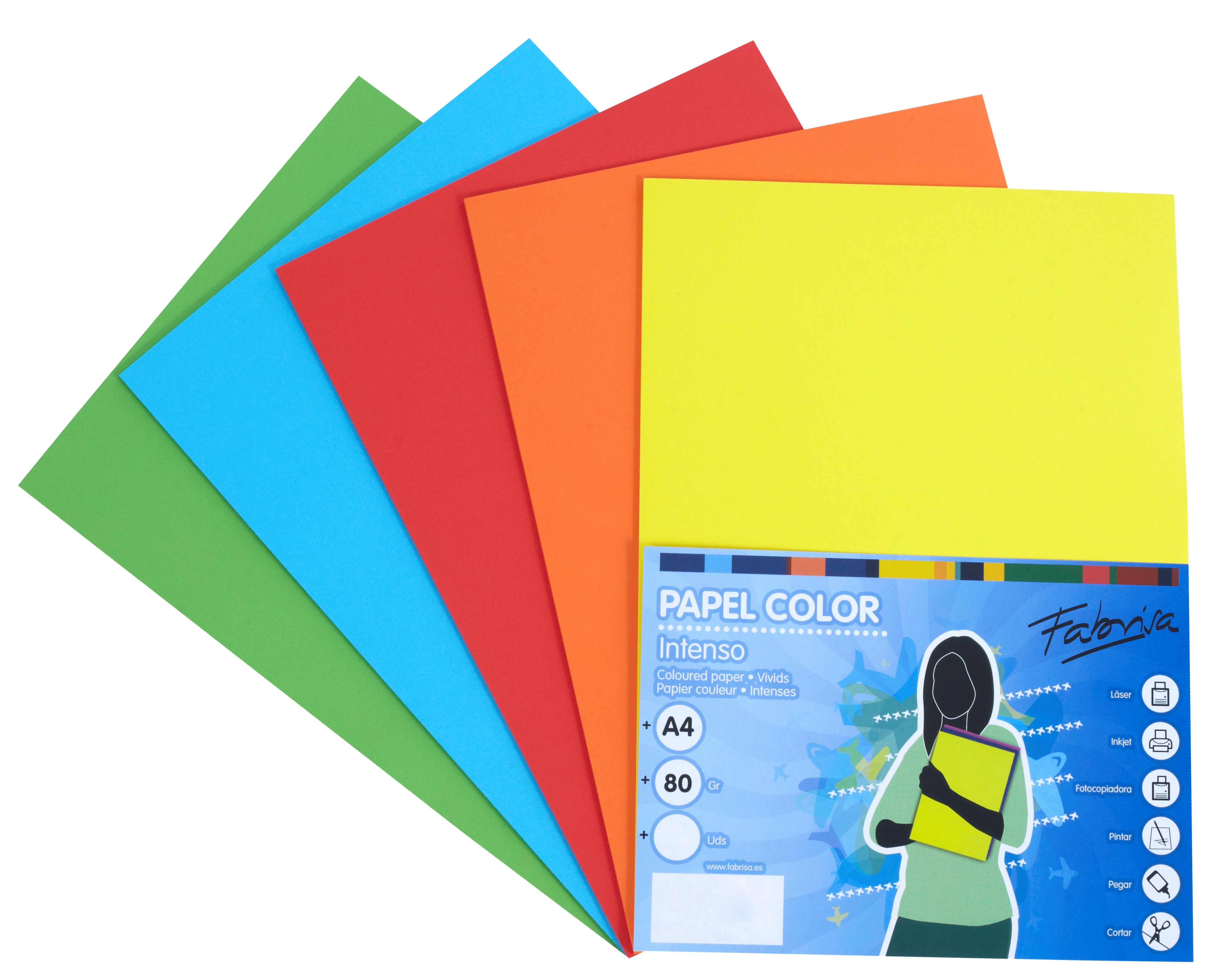 Papel color FABRISA  A4 80g Surtido intensos Pack 250h
