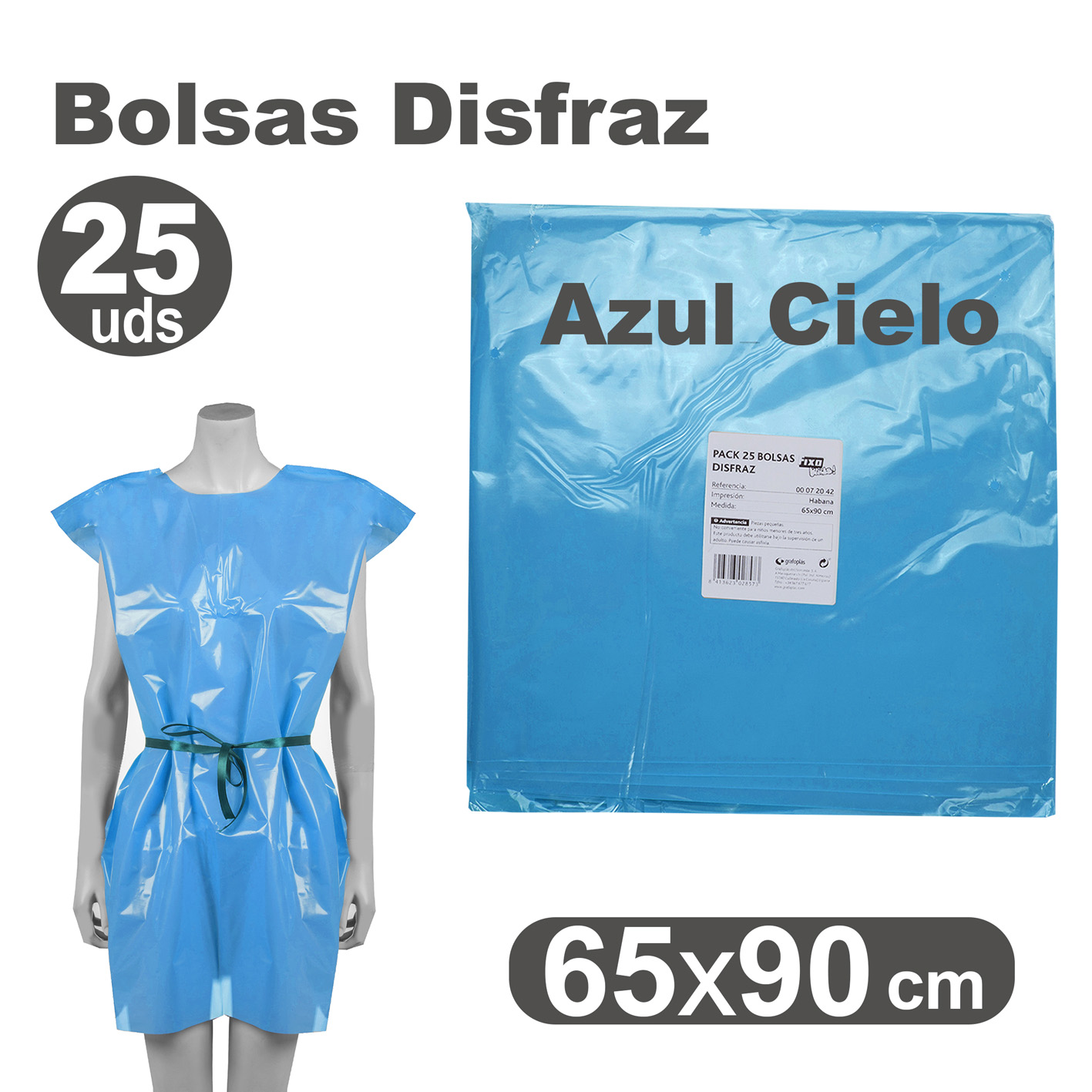 Bolsa disfraz NIEFENVER 65x90cm azul claro Pack 25