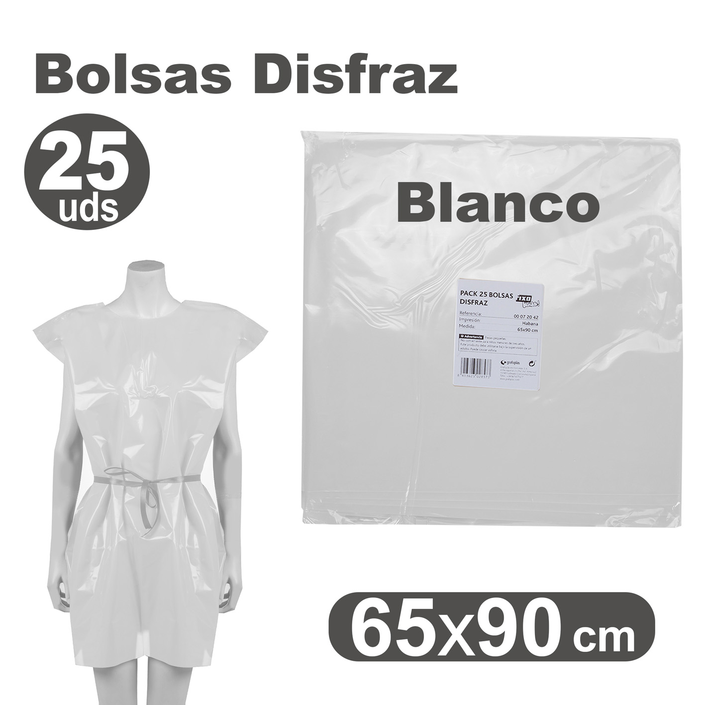 Bolsa disfraz NIEFENVER  65x90cm blanco Pack 25