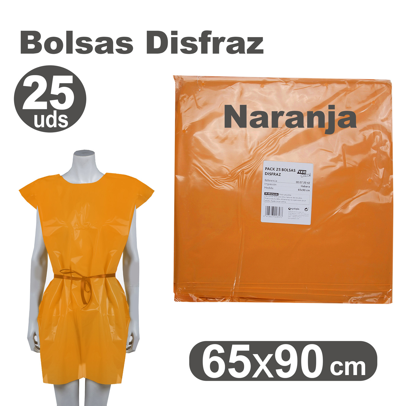 Bolsa disfraz NIEFENVER 65x90cm naranja Pack 25