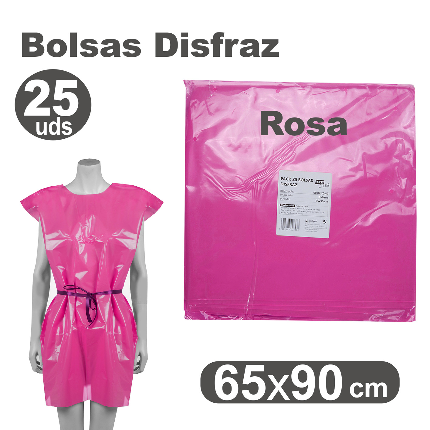 Bolsa disfraz NIEFENVER 65x90cm rosa Pack 25