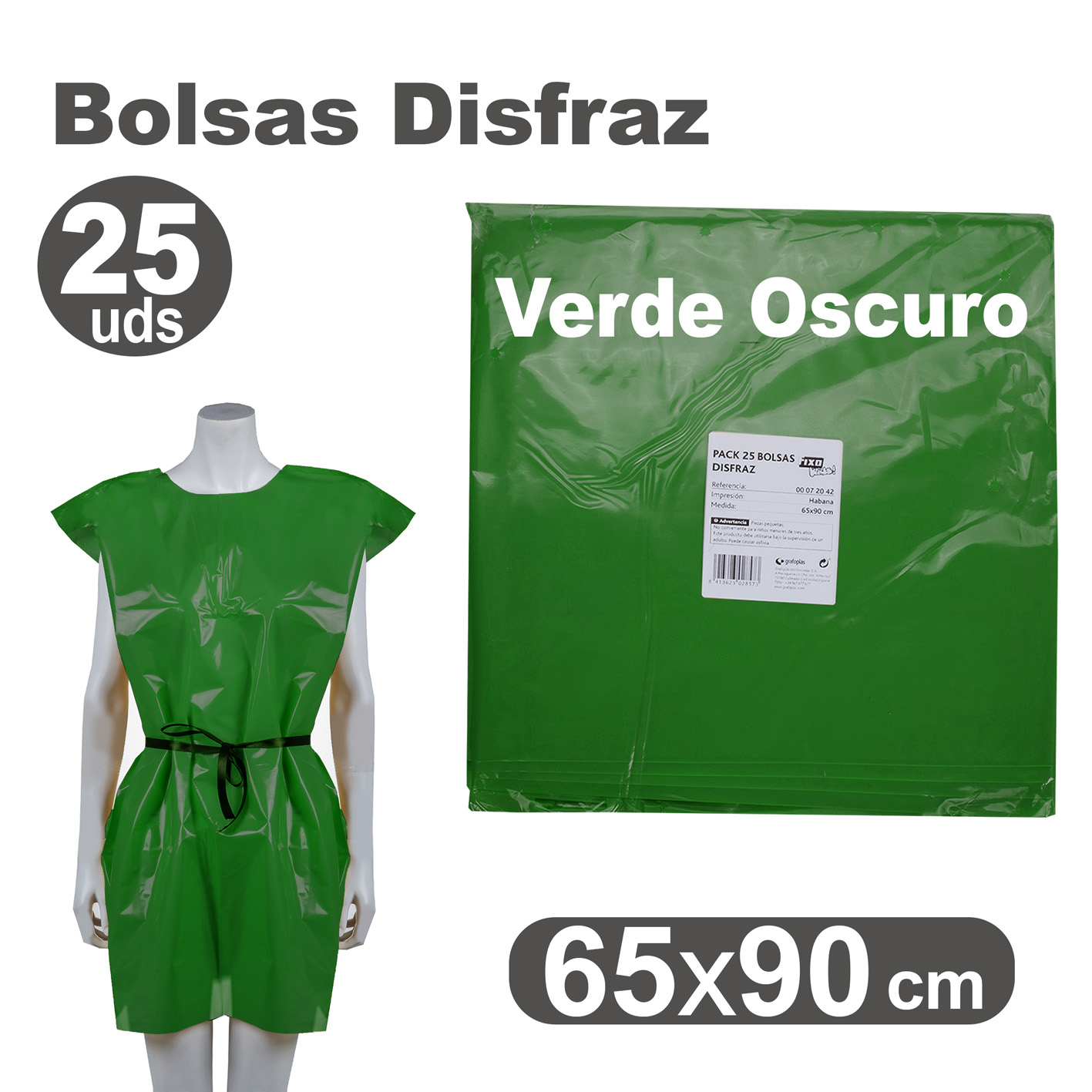 Bolsa disfraz NIEFENVER 65x90cm verde oscuro Pack 25