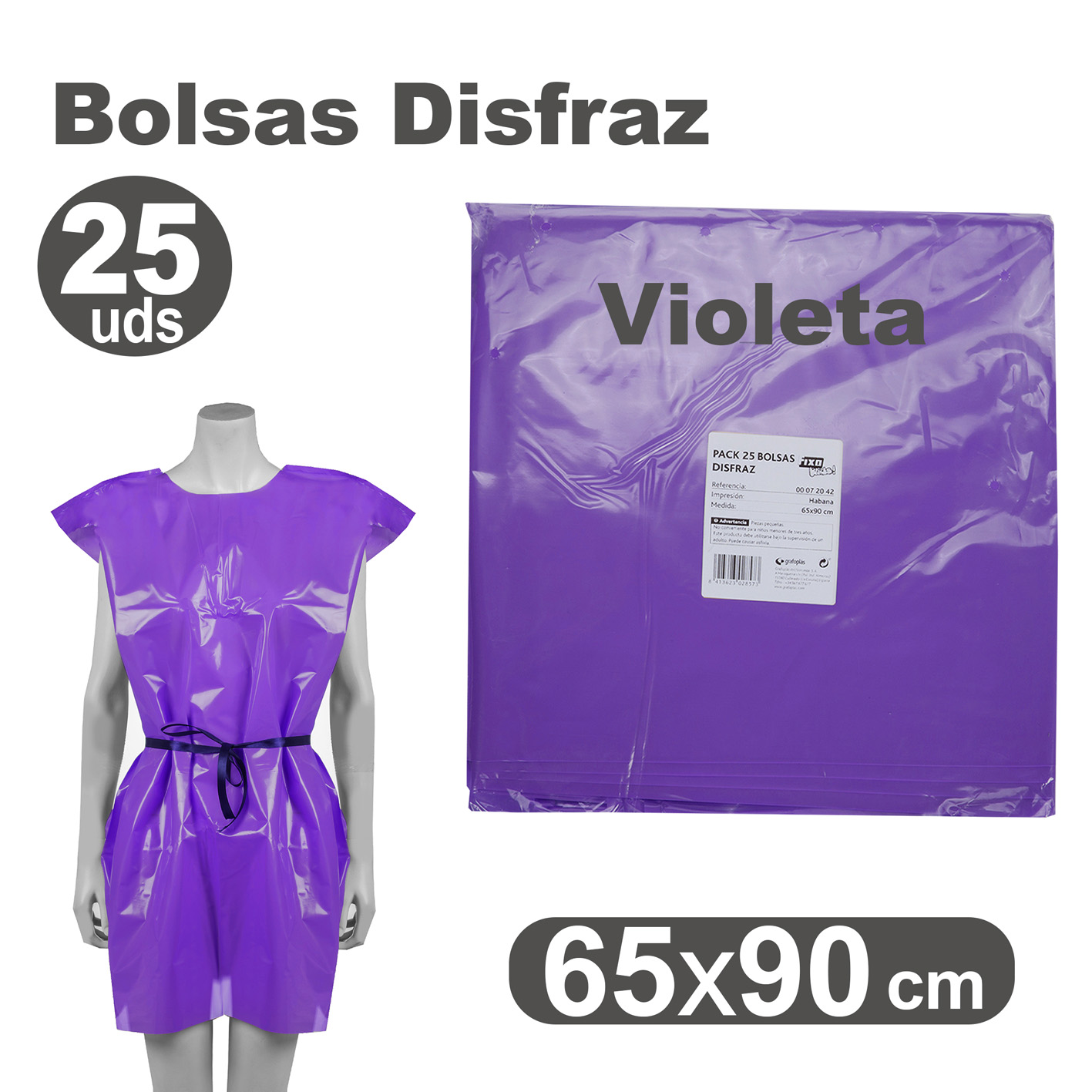 Bolsa disfraz NIEFENVER 65x90cm violeta Pack 25