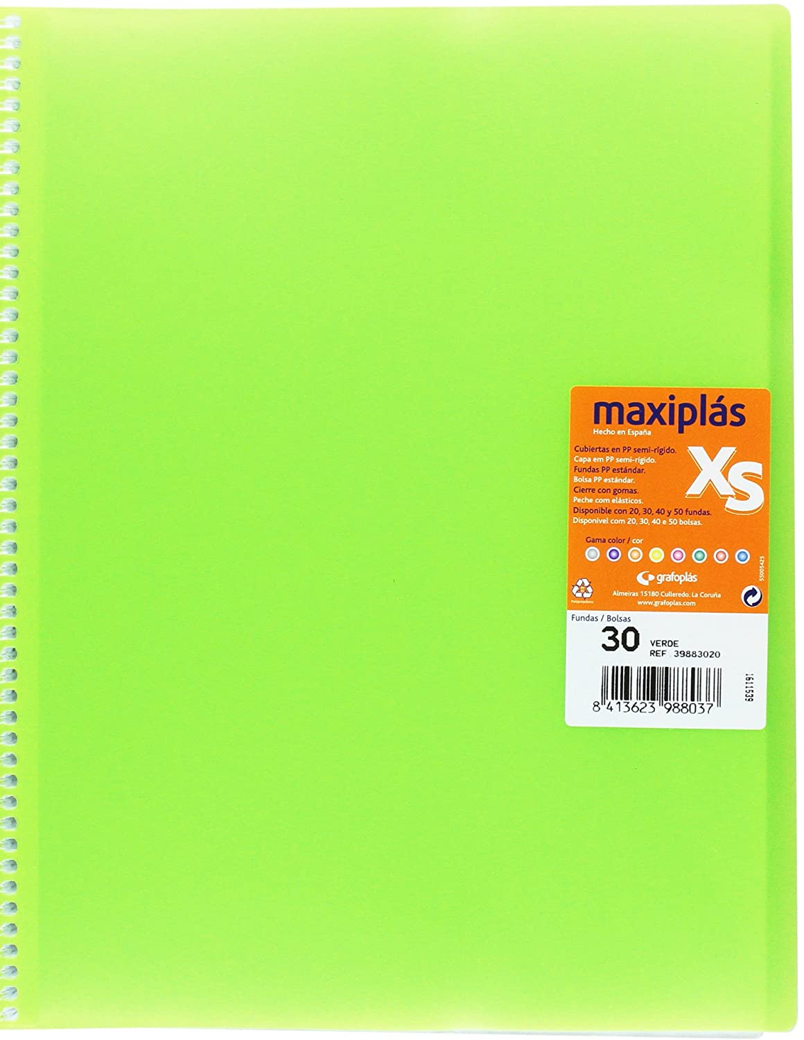 Carpeta 40F espiral MAXIPLAS PP XS A4 gomas verde