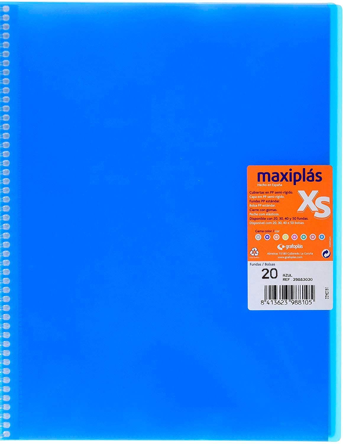 Carpeta 40F espiral MAXIPLAS PP XS A4 gomas azul