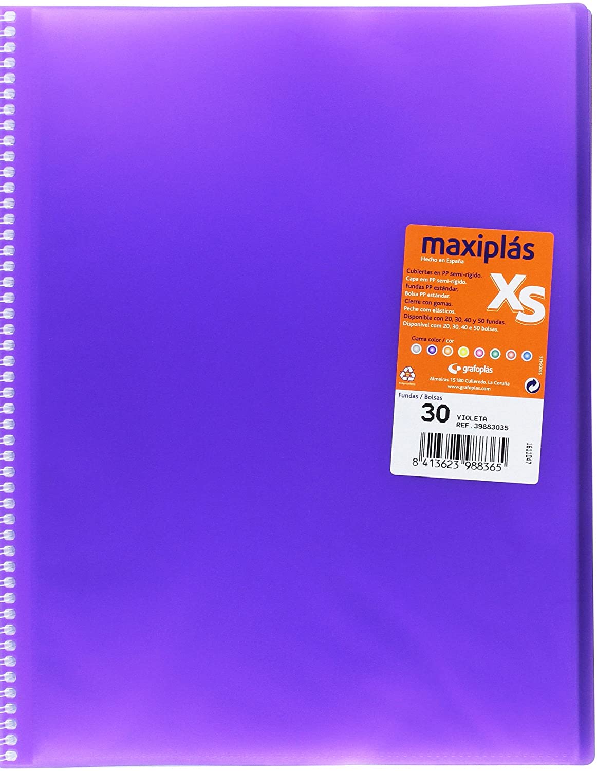 Carpeta 50F espiral MAXIPLAS PP XS A4 gomas violeta