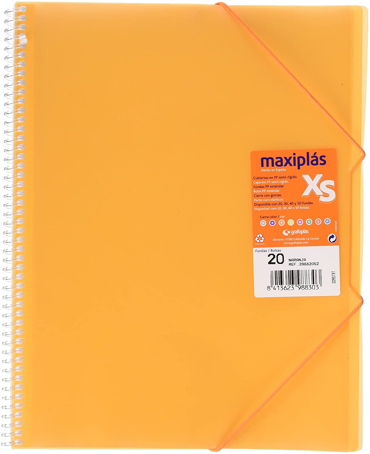 Carpeta 40F espiral MAXIPLAS PP XS A4 gomas naranja