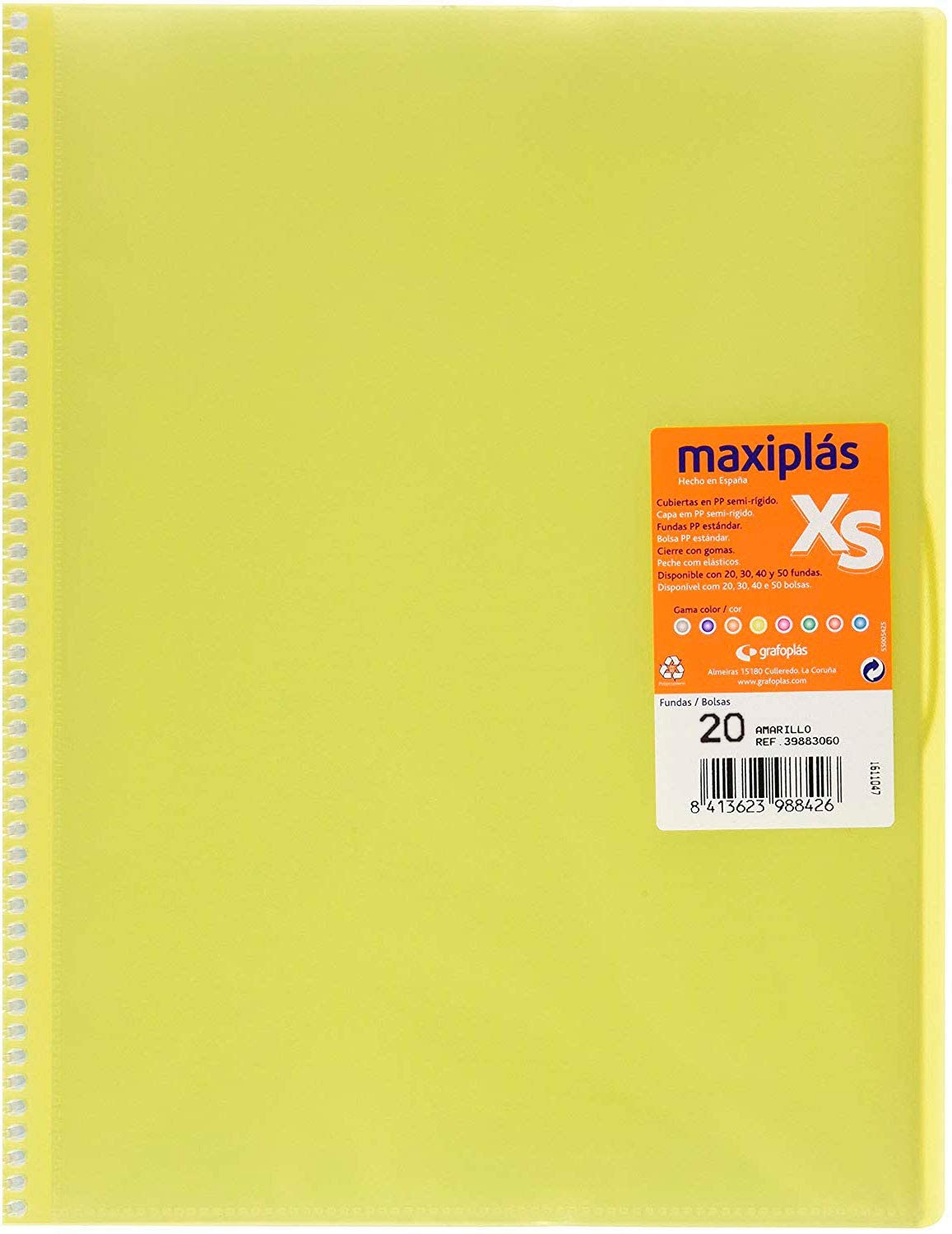 Carpeta 30F espiral MAXIPLAS PP XS A4 gomas amarillo