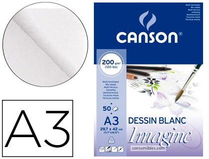 Bloc dibujo CANSON Imagine multitecnicas A3 200g 50h
