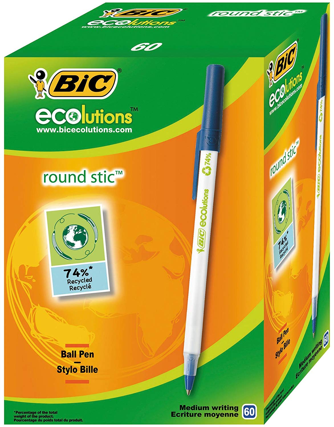 Bolgrafo BIC Ecolutions Round stick azul Caja 60 