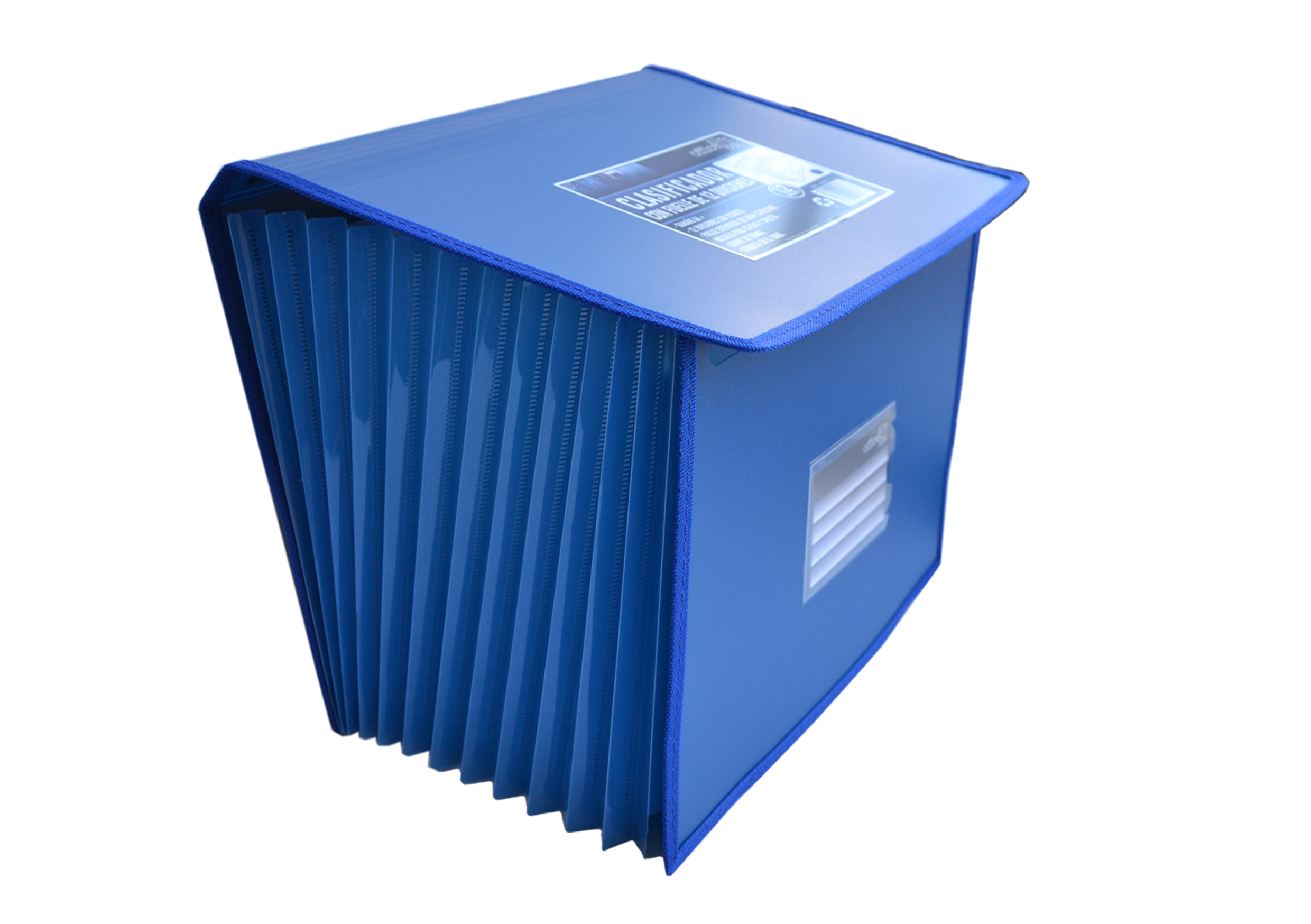 Organizador fuelle OFFICE BOX PP 12 Div A4+ gomas azul 