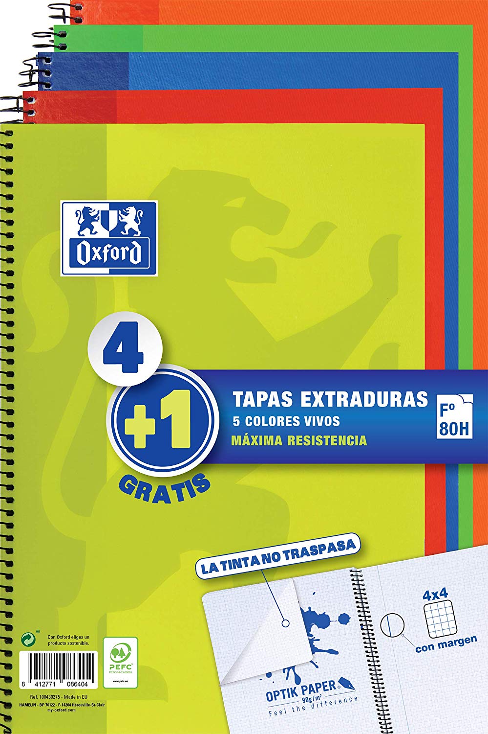 Cuaderno OXFORD School T.Extra F 4x4 80h 90g Pack 5 