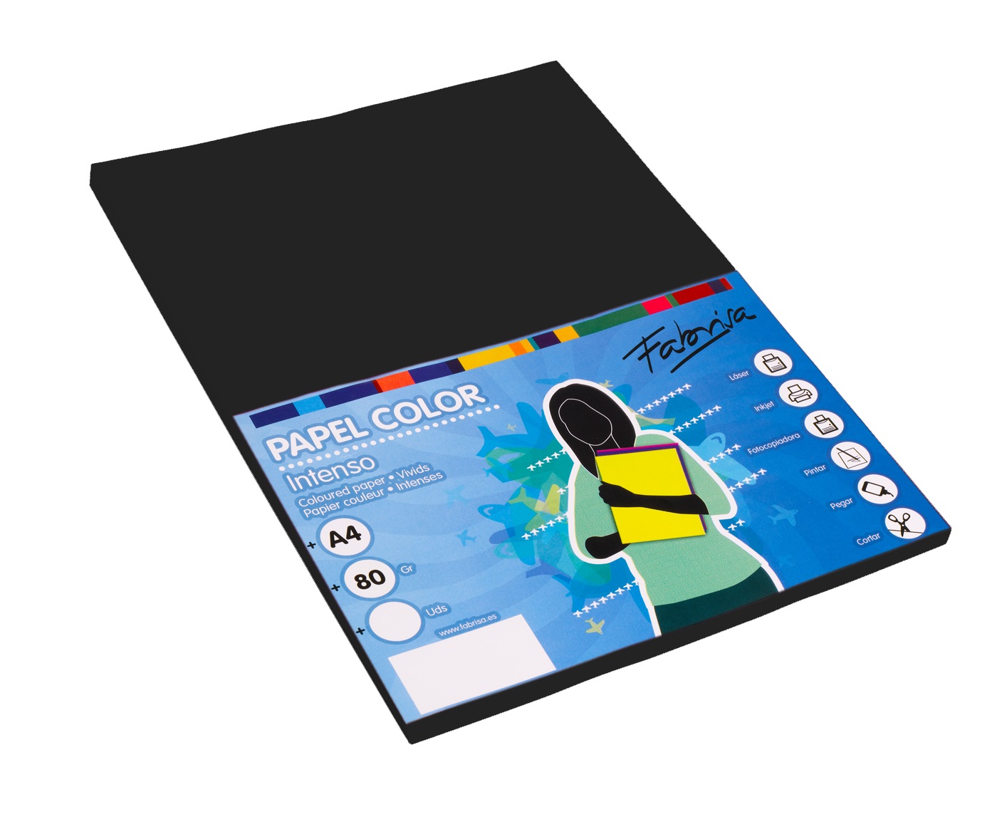Papel color FABRISA A4  80g negro Pack 100h 17106
