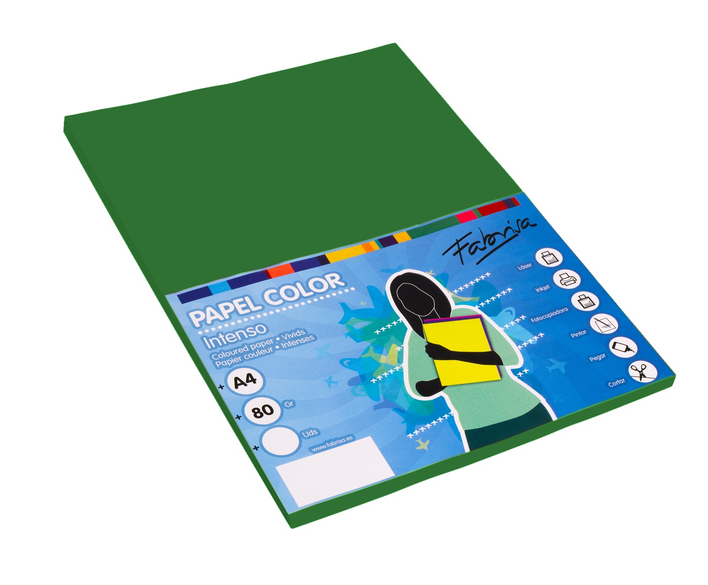 Papel color FABRISA A4  80g verde oscuro Pack 100h
