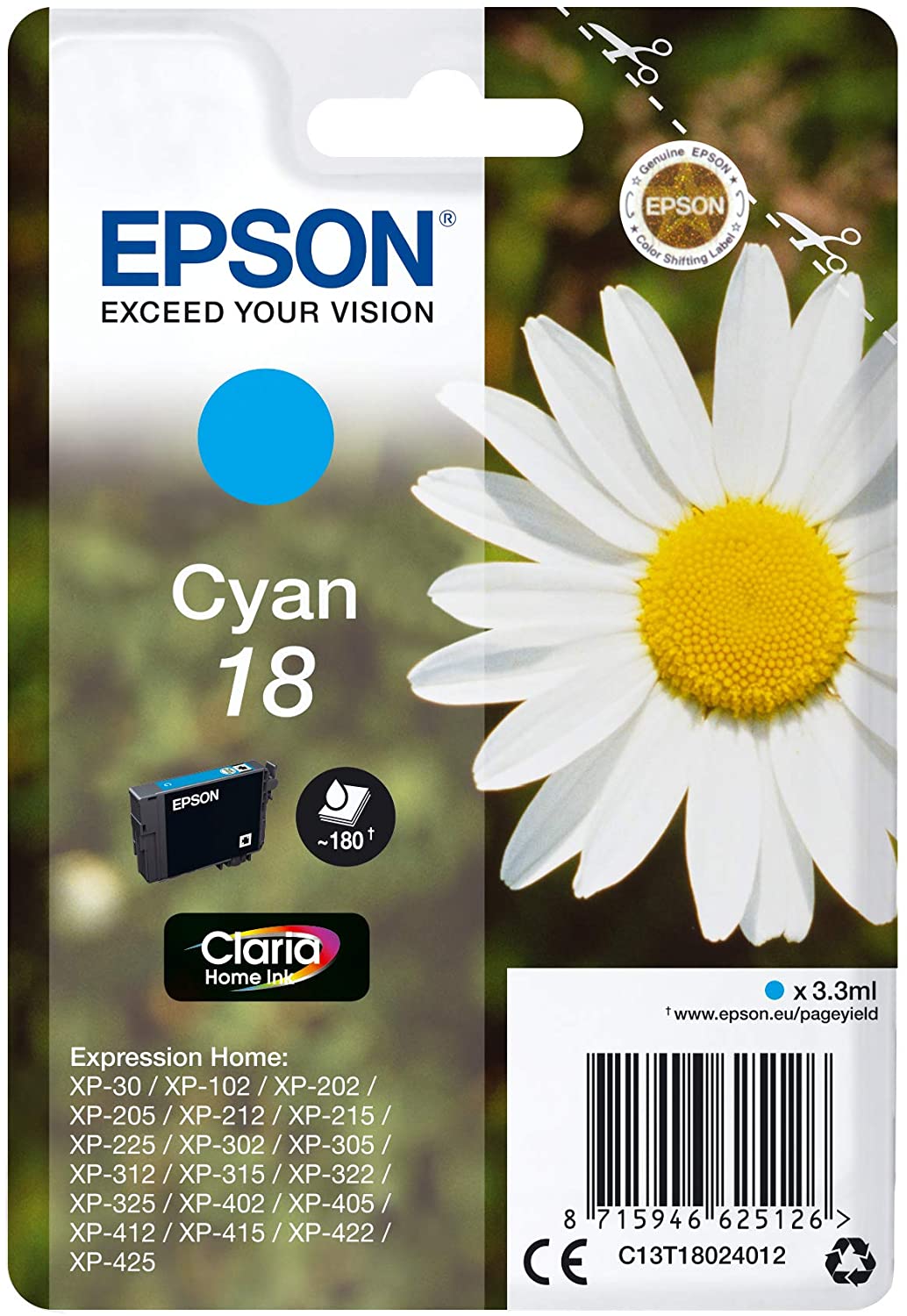 Tinta EPSON 18 cyan C13T18024012 180 pginas