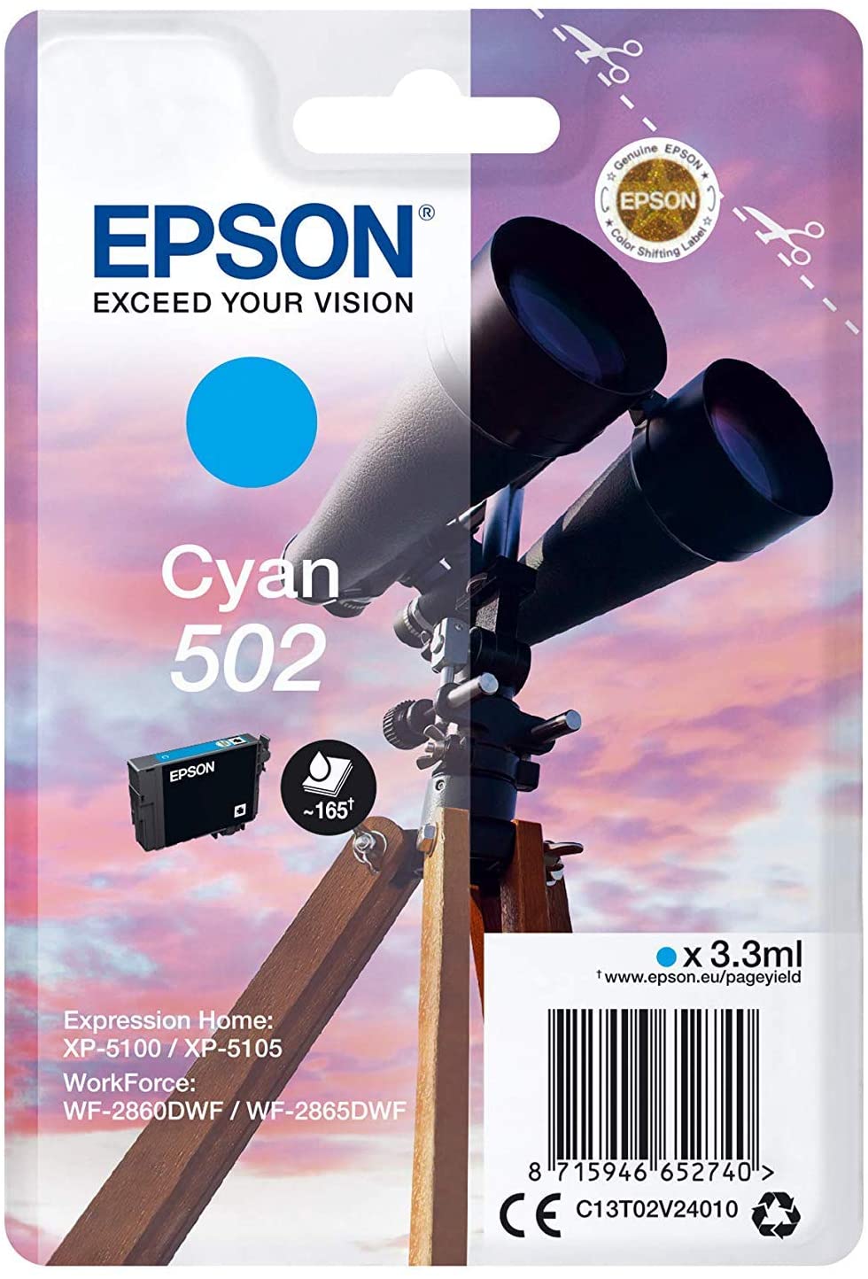 Tinta EPSON 502 cyan C13T02V24010 165 pginas 
