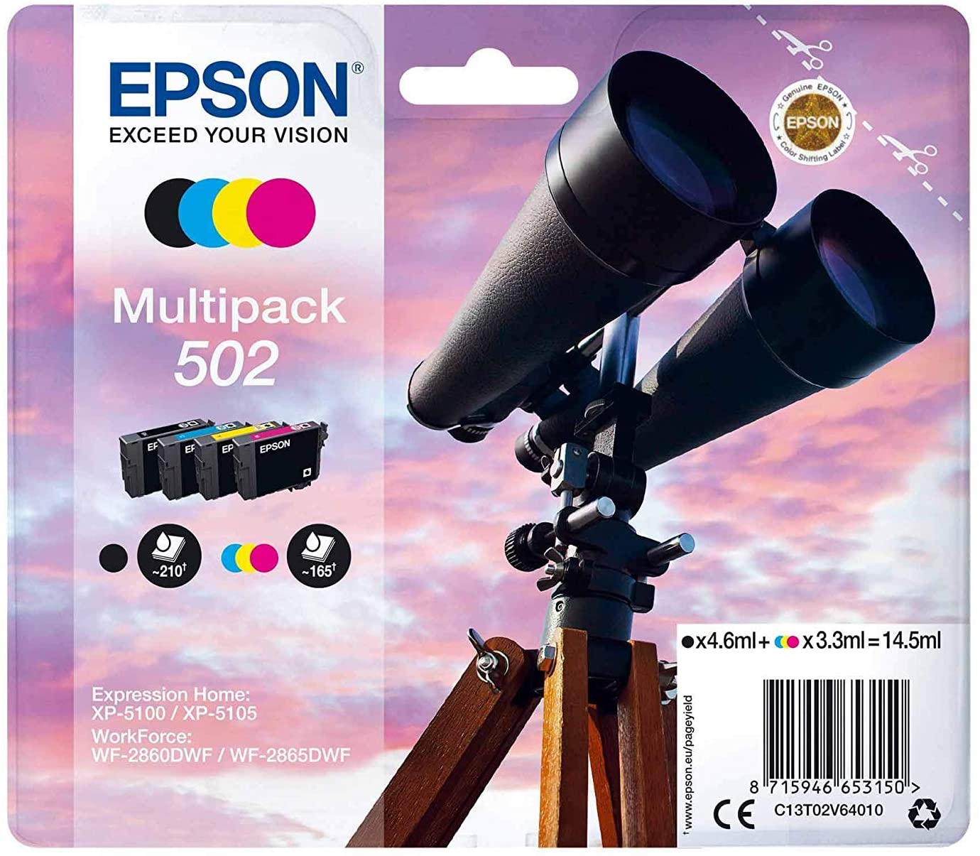 Tinta EPSON 502 Pack negro + color C13T02V64010
