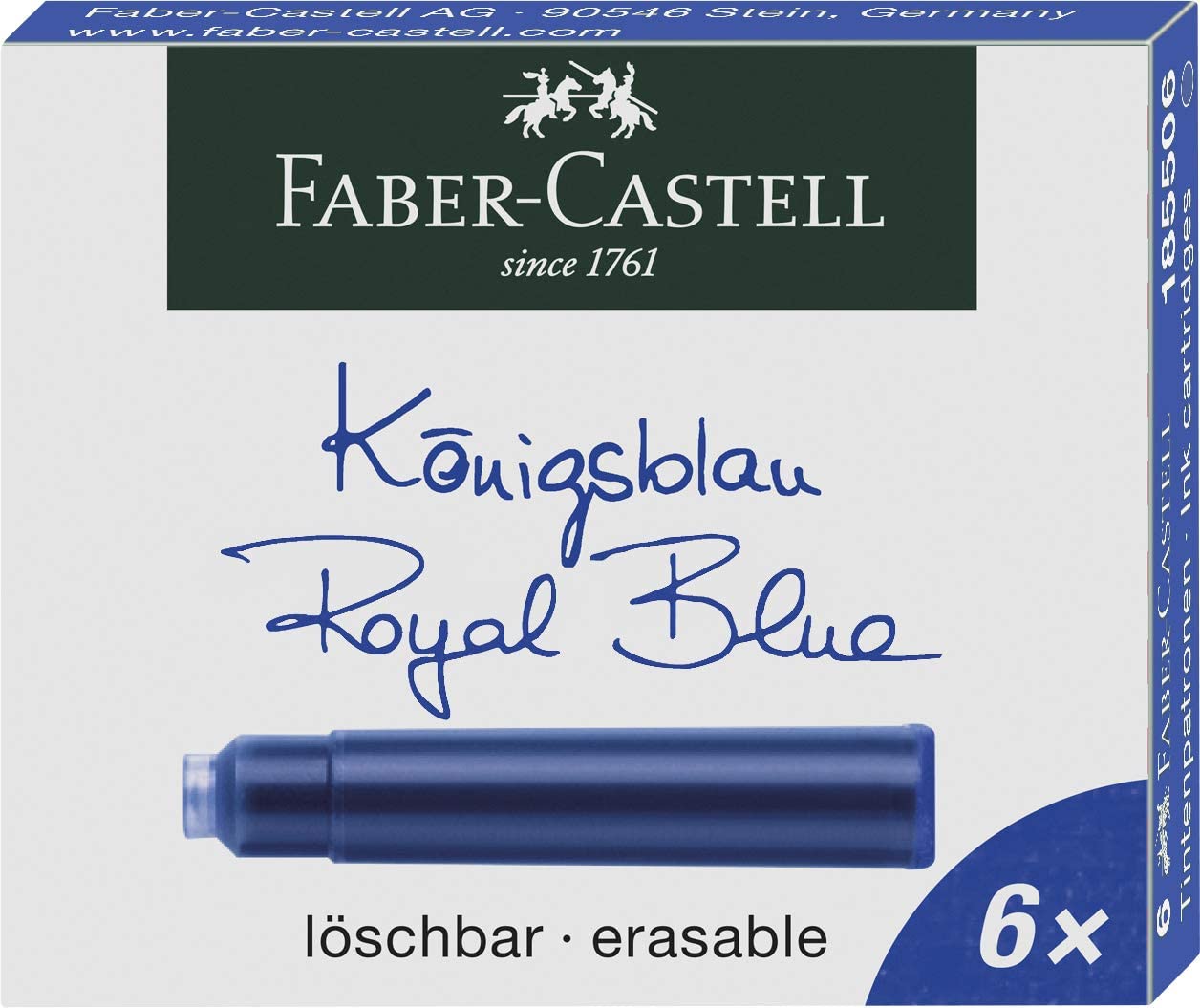 Recambio pluma FABER CASTELL azul real Pack 6 185506