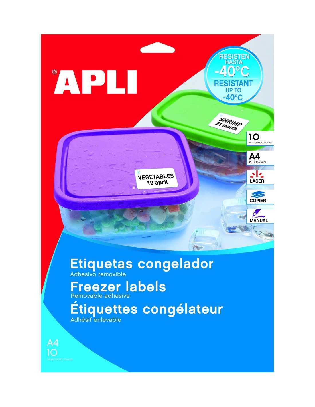 Etiqueta congelador APLI 210x297mm 10h 15072