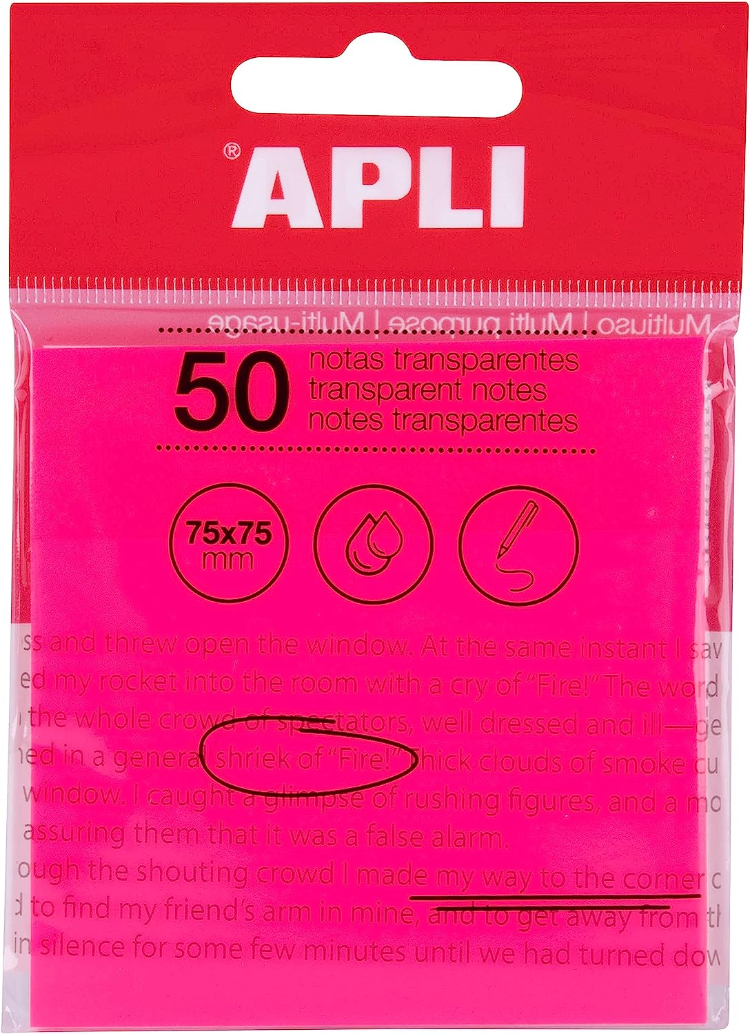 Notas adhesivas APLI 75x75 translucido rosa 50h