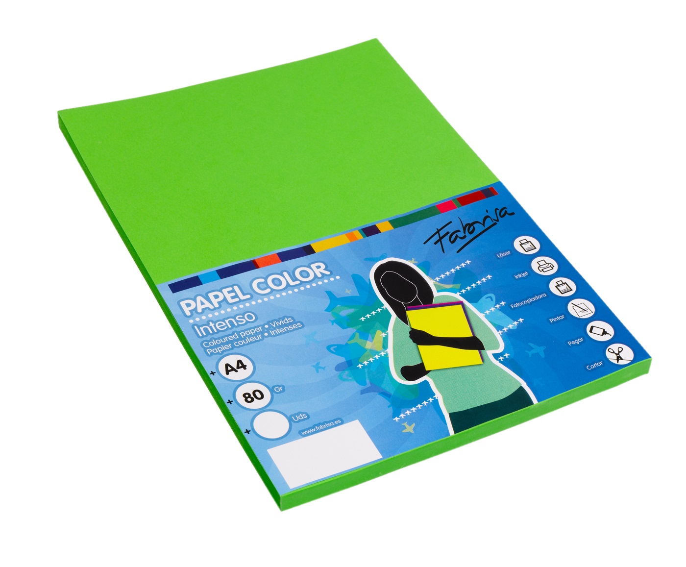 Papel color FABRISA A4  80g verde fuerte Pack 100h 