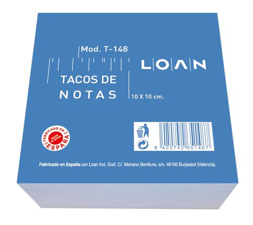 Taco notas encolado LOAN 100x100mm 70g 500 hojas