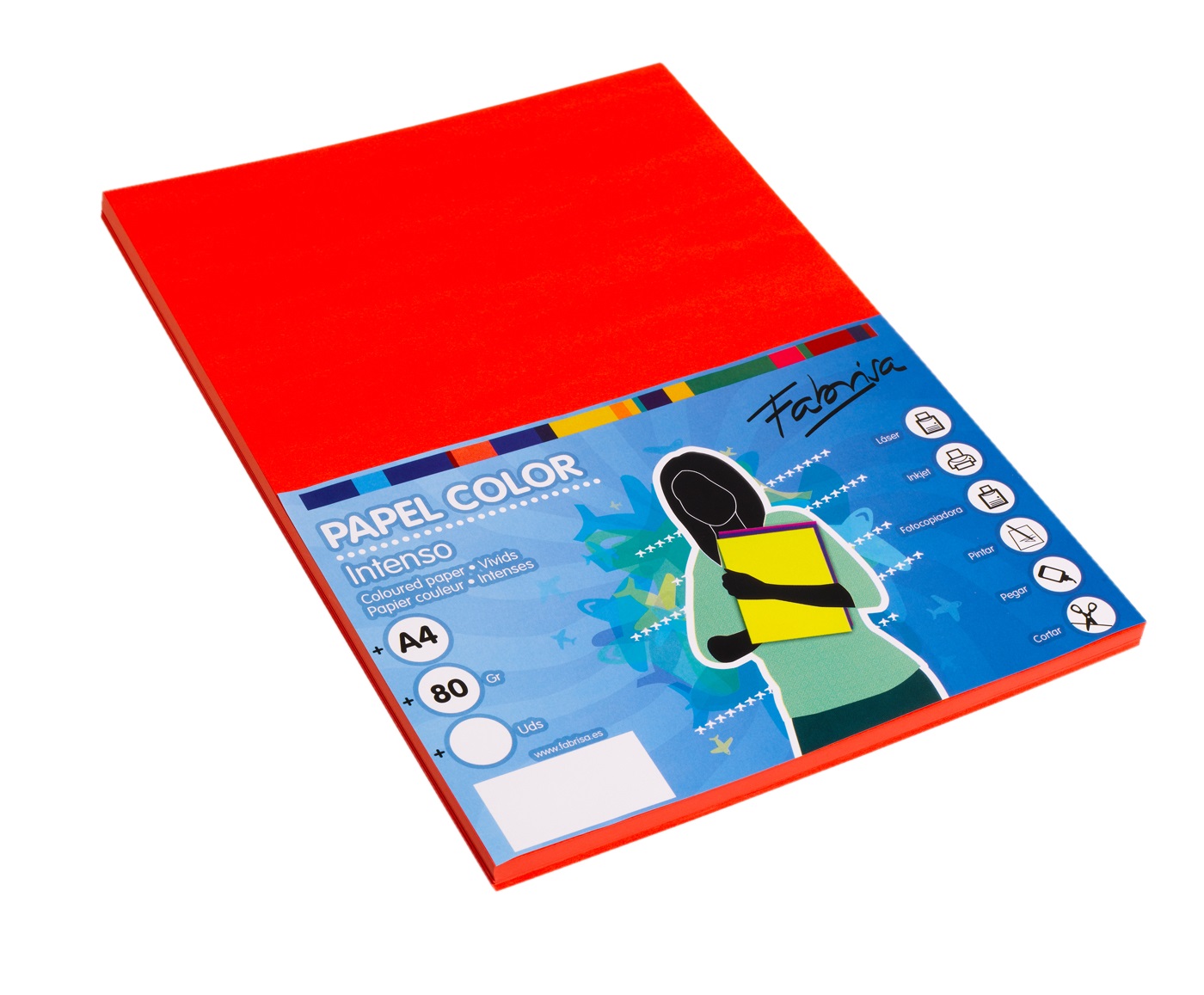 Papel color FABRISA A4  80g rojo Pack 100h 15627